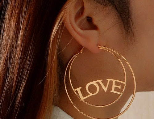 Exaggerated Big Love Charm Hoops